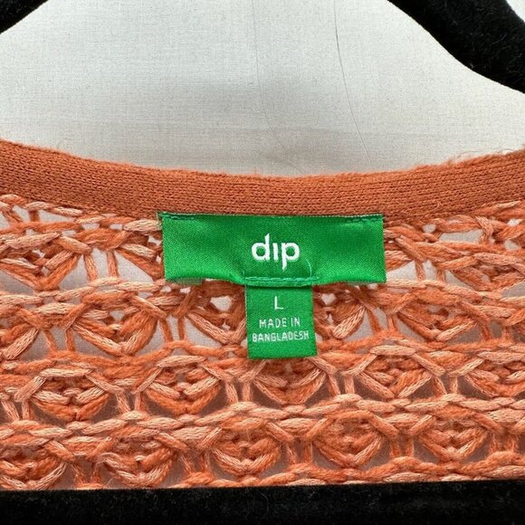 Dip Sweater Women Sz L V Neck Pullover Open Crochet Long Sleeve Preppy Sandstone - Picture 7 of 12